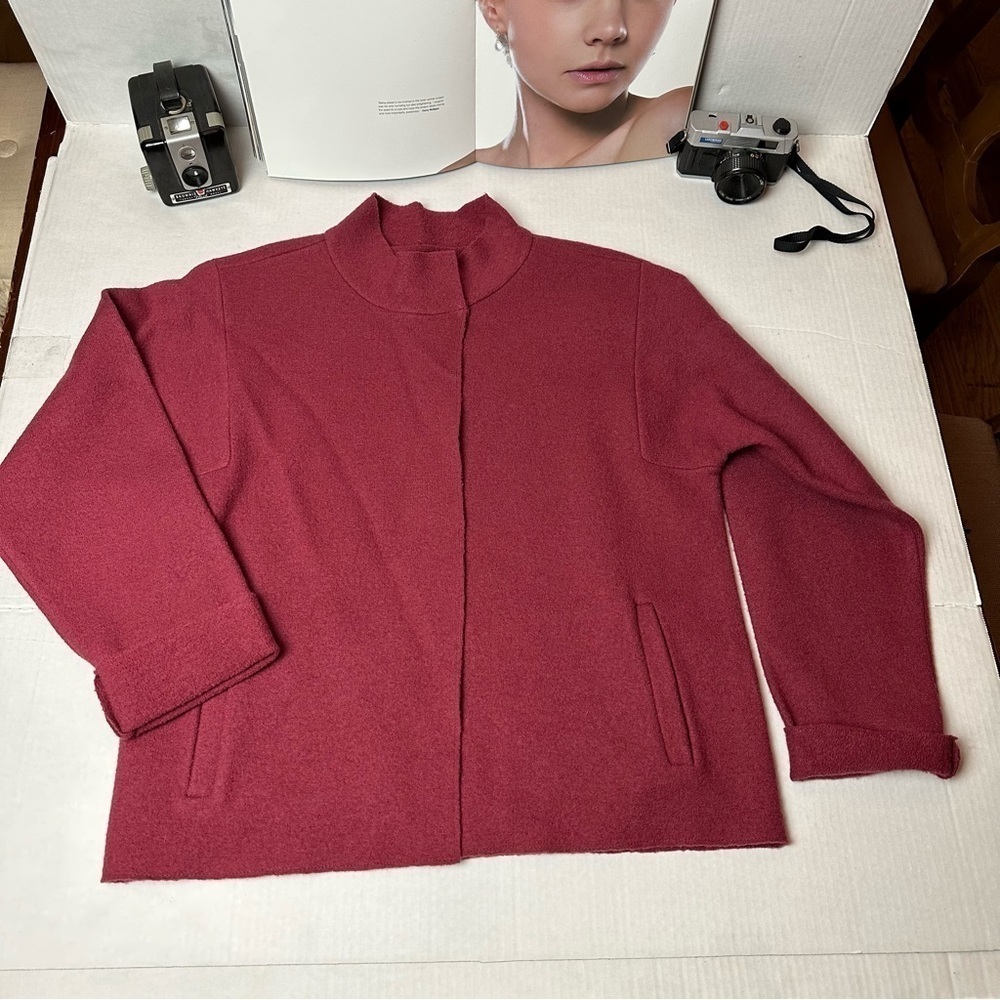 Carole Little Red Boiled Wool Jacket S Minimalist Stand Collar Vintage